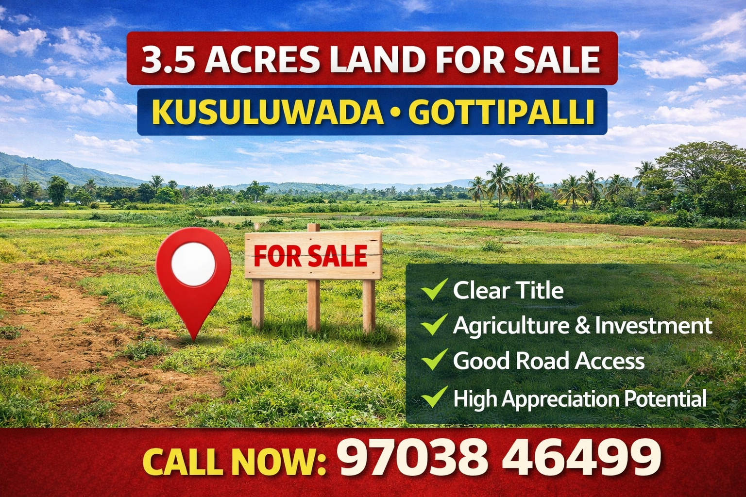 Agricultural & Investment Land in Kusuluwada Gottipalli – 3.5 Acres